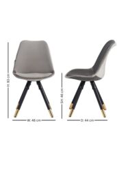 Life Interiors Set of 6 Sofia Ergonomic Modern Dining Chairs Upholstered in Velvet, Metal Legs with Gold End Caps in Dark Grey - thumbnail 9