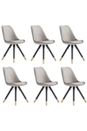Life Interiors Set of 6 Sofia Ergonomic Modern Dining Chairs Upholstered in Velvet, Metal Legs with Gold End Caps in Dark Grey - thumbnail 1