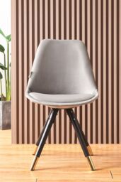 Life Interiors Set of 6 Sofia Ergonomic Modern Dining Chairs Upholstered in Velvet, Metal Legs with Gold End Caps in Dark Grey - thumbnail 2
