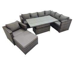 Fimous 8 Seater Rattan Corner Sofa Sets with Chair Big Stools Dark Grey Mixed - thumbnail 1