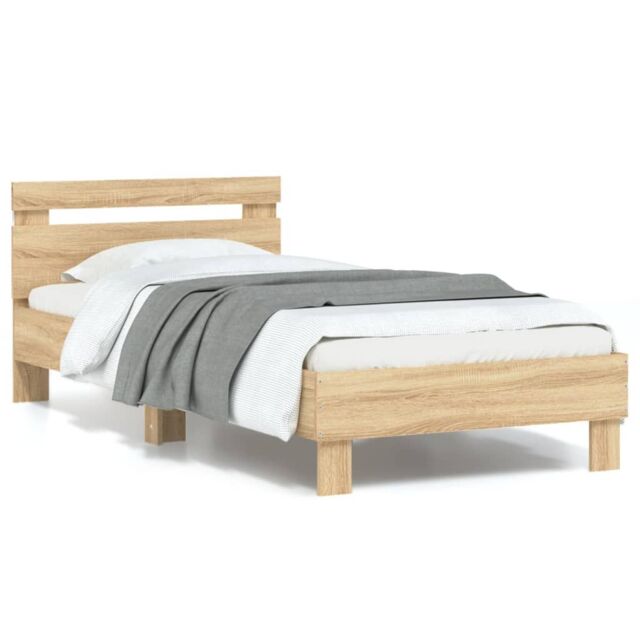 Berkfield Home Bed Frame with Headboard & LED Lights Sonoma Oak 90x200 cm in Brown - image 1