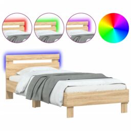 Berkfield Home Bed Frame with Headboard & LED Lights Sonoma Oak 90x200 cm in Brown - thumbnail 2