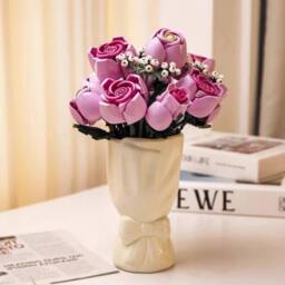 VOGREX Pretty Pink Roses Bouquet Floral Decor Display Gifts - thumbnail 2