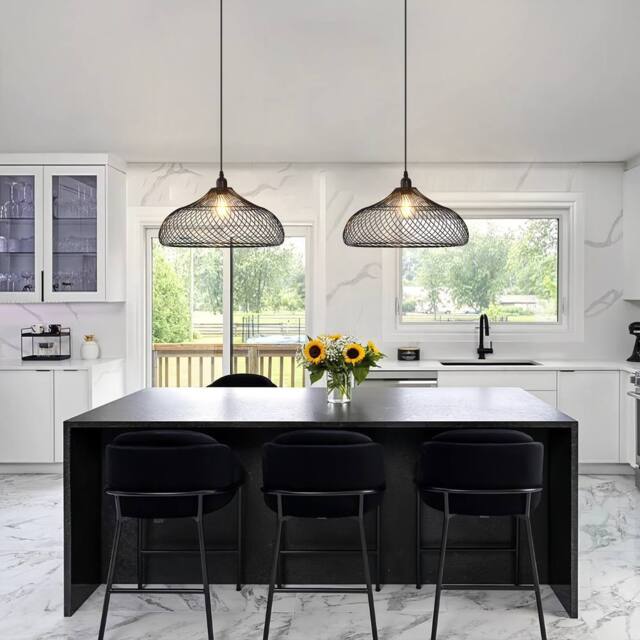 Living and Home Industrial Black Iron Pendant Light for Kitchen & Living Room - image 1