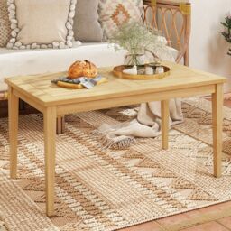 Gymax Outdoor Teak Wood Coffee Table Solid Wood Patio Side Table-Natural in Light Khaki - thumbnail 3