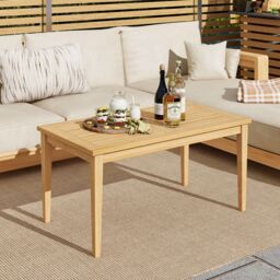 Gymax Outdoor Teak Wood Coffee Table Solid Wood Patio Side Table-Natural in Light Khaki - thumbnail 9