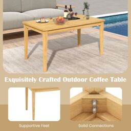 Gymax Outdoor Teak Wood Coffee Table Solid Wood Patio Side Table-Natural in Light Khaki - thumbnail 4