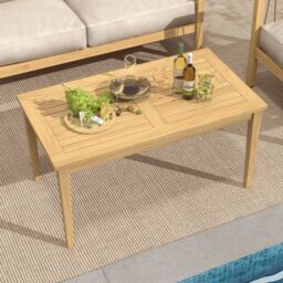 Gymax Outdoor Teak Wood Coffee Table Solid Wood Patio Side Table-Natural in Light Khaki - thumbnail 8