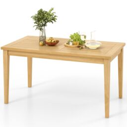 Gymax Outdoor Teak Wood Coffee Table Solid Wood Patio Side Table-Natural in Light Khaki - thumbnail 1