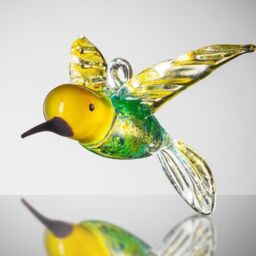 Sienna Glass Large Hanging Bird Humming Bird Yellow & Blue - thumbnail 2