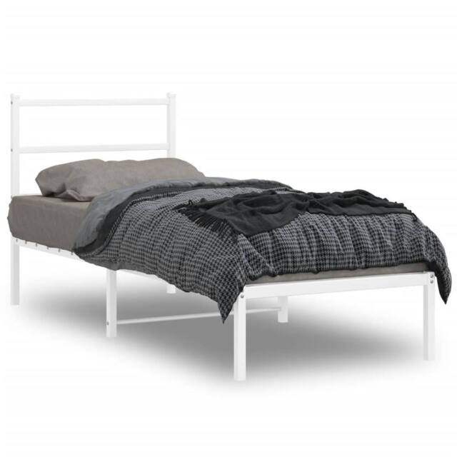 Berkfield Home Metal Bed Frame without Mattress with Headboard White 75x190cm - Size: 75x190 cm - image 1