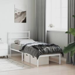 Berkfield Home Metal Bed Frame without Mattress with Headboard White 75x190cm - Size: 75x190 cm - thumbnail 3