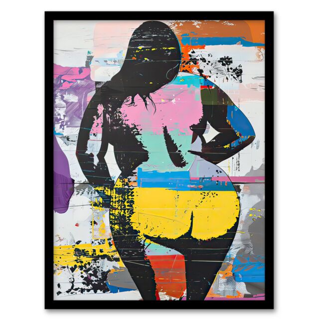 Artery8 Big Beautiful Woman Cheeky Colourful Street Art Framed Art Print - Size: A4 - image 1