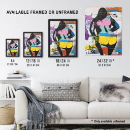 Artery8 Big Beautiful Woman Cheeky Colourful Street Art Framed Art Print - Size: A4 - thumbnail 3
