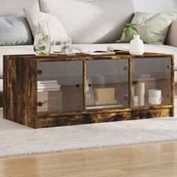 Berkfield Home Modern Coffee Table with Glass Doors Smoked Oak 102x50x42 cm in Brown - Size: 102 x 50 x 42 cm - thumbnail 2