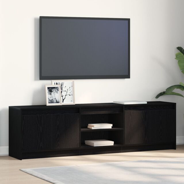 Berkfield Home TV Cabinet with LED Strip Lights with Storage with Door Black 180 x 34 x 50 cm - image 1