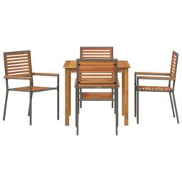 Berkfield Home Stunning 5 Piece Garden Dining Set Grey Poly Rattan Acacia - thumbnail 7
