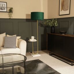 ValueLights Tavel Brushed Gold Floor Lamp Light with Velvet Shade in Bottle Green - Size: 18 inches - thumbnail 3