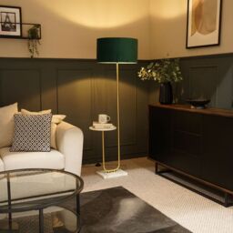 ValueLights Tavel Brushed Gold Floor Lamp Light with Velvet Shade in Bottle Green - Size: 18 inches - thumbnail 1