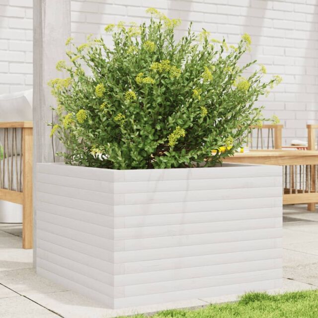 Berkfield Home Garden Planter White 70x70x45.5 cm Solid Wood Pine - image 1