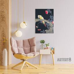 "Artery8 Parrot on Rose Flower Bush Japanese Canvas Wall Art Print Jakuchu - Size: W18"" x H24""" - thumbnail 3
