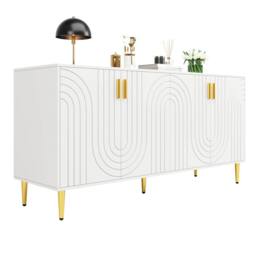 BTM Sideboard with wave design handles & feet for elegant dining area in White - thumbnail 8