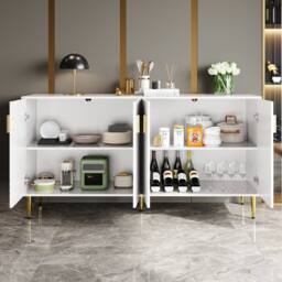 BTM Sideboard with wave design handles & feet for elegant dining area in White - thumbnail 2