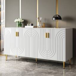 BTM Sideboard with wave design handles & feet for elegant dining area in White - thumbnail 3