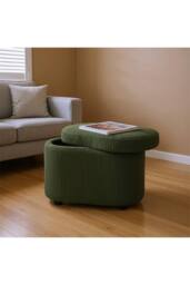 Living and Home Modern Corduroy Storage Ottoman with Plastic Legs in Green - thumbnail 3