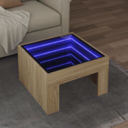 Berkfield Home Coffee Table with Infinity LED Sonoma Oak 50x50x30 cm in Brown - Size: 50 x 50 x 30 cm - thumbnail 1