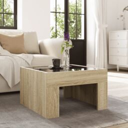 Berkfield Home Coffee Table with Infinity LED Sonoma Oak 50x50x30 cm in Brown - Size: 50 x 50 x 30 cm - thumbnail 4