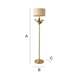 ValueLights Christina Fabric with Metallic Gold Inner Drum Shade Gold Palm Leaf Floor Lamp in Beige - thumbnail 7