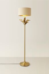 ValueLights Christina Fabric with Metallic Gold Inner Drum Shade Gold Palm Leaf Floor Lamp in Beige - thumbnail 3