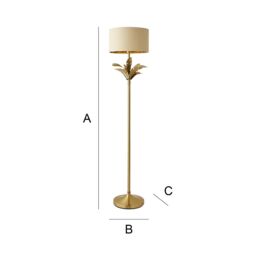 ValueLights Christina Fabric with Metallic Gold Inner Drum Shade Gold Palm Leaf Floor Lamp in Beige - thumbnail 9