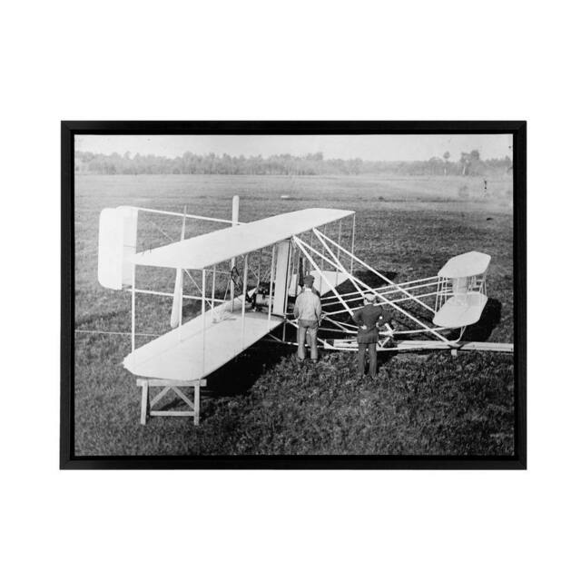 "Artery8 Wright Brothers Biplane Machine Framed Canvas Wall Art Print in Grey - Size: W12"" x H16""" - image 1