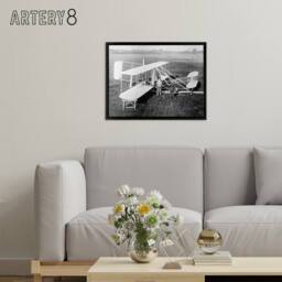 "Artery8 Wright Brothers Biplane Machine Framed Canvas Wall Art Print in Grey - Size: W12"" x H16""" - thumbnail 3