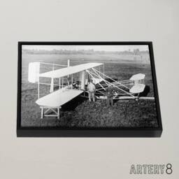 "Artery8 Wright Brothers Biplane Machine Framed Canvas Wall Art Print in Grey - Size: W12"" x H16""" - thumbnail 2