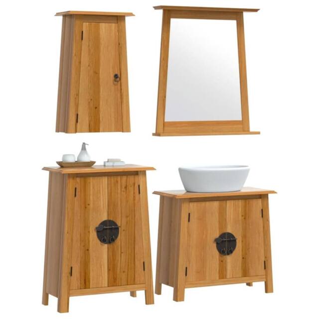 Berkfield Home Beautiful 4 Piece Bathroom Furniture Set Solid Wood Pine in Brown - image 1