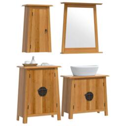 Berkfield Home Beautiful 4 Piece Bathroom Furniture Set Solid Wood Pine in Brown