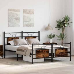 Berkfield Home Durable Bed Frame without Mattress Smoked Oak 140x200 cm Engineer in Brown - thumbnail 4
