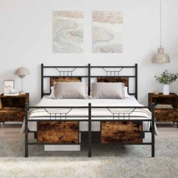 Berkfield Home Durable Bed Frame without Mattress Smoked Oak 140x200 cm Engineer in Brown - thumbnail 2