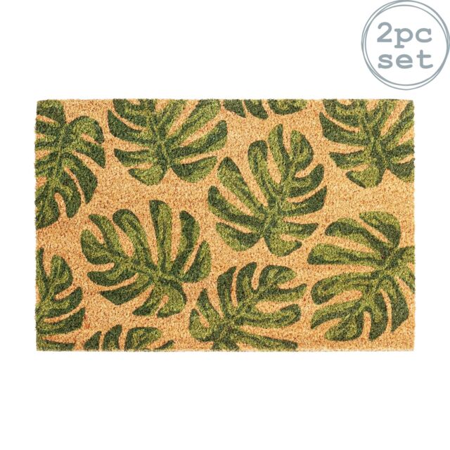 Nicola Spring Coir Door Mats - 60 x 40cm - Monstera - Set of 2 - Size: 40 cm x 60 cm - image 1