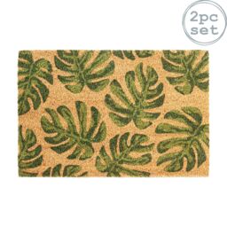Nicola Spring Coir Door Mats - 60 x 40cm - Monstera - Set of 2 - Size: 40 cm x 60 cm - thumbnail 1