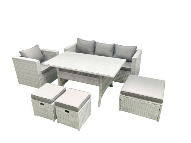 Fimous Garden Dining Set Outdoor Rattan Furniture Set with Sofa Dining Table 3 Footstools Light Grey Mixed - image 1