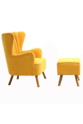 H&O Direct Faux Wool Upholstered Armchair & Footstool in Yellow - thumbnail 4
