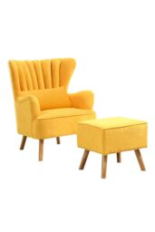 H&O Direct Faux Wool Upholstered Armchair & Footstool in Yellow - thumbnail 3