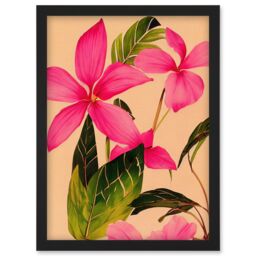 Artery8 Exotic Pink Plumeria Flower Plant Blooms Watercolour Pencil Illustration Artwork Framed Wall Art Print A4 in Black - thumbnail 1