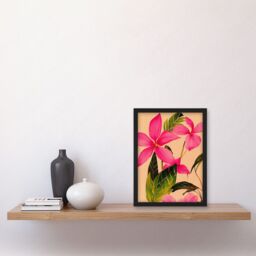 Artery8 Exotic Pink Plumeria Flower Plant Blooms Watercolour Pencil Illustration Artwork Framed Wall Art Print A4 in Black - thumbnail 2