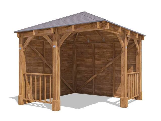 Dunster House Corner Wooden Gazebo with Roof Shingles 3m x 3m - Leviathan in Brown - image 1