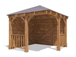 Dunster House Corner Wooden Gazebo with Roof Shingles 3m x 3m - Leviathan in Brown - thumbnail 1